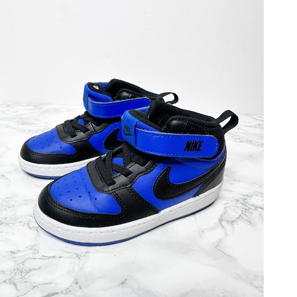 Nike Court Borough Mid 2 Kids Size 9C Blue Black Hook and Loop CD7784-404